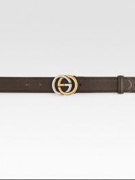 Pebbled Italian leather belt with two-tone interlocking G buckle.LeatherAntiqued gold/palladium hardware1.2 wideMade in Italy