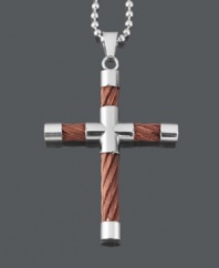Boldly show your beliefs in statement-making style. Men's necklace features a brown ion-plated stainless steel cable cross with stainless steel accents and matching bead chain. Approximate length: 24 inches. Approximate drop width: 1-1/2 inches. Approximate drop length: 2 inches.