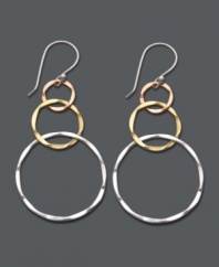 The perfect complement. Studio Silver's versatile earrings will mix and match with your other jewelry perfectly. Interlocking circles shine in 18k rose gold over sterling silver, 18k gold over sterling silver, and sterling silver. Approximate drop: 2 inches.