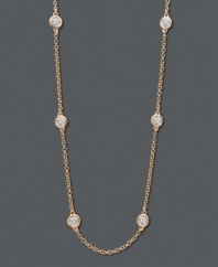 Add sparkle by the strand. This delicate 14k rose gold chain from Trio by Effy Collection features seven stations of carefully suspended, bezel-set, round-cut diamonds (1/2 ct. t.w.). Approximate length: 16 inches + 2-inch extender.