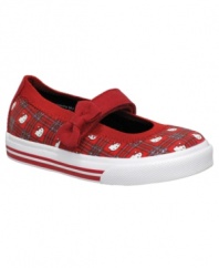 Prep up her step with these darling plaid Keds sneakers featuring Hello Kitty.