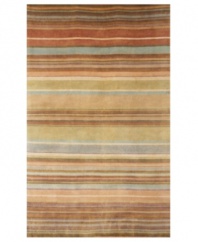 With a stunning, sunset-inspired gradient pattern, this striped rug from the Karela collection is a touch of everyday luxury for your home. Individually washed and finished to create a rich patina, the soft wool rug features a rainbow of earthy, muted hues for a simple, elegant result.
