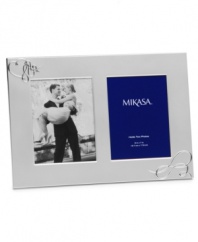 Show your romantic side. Loopy hearts in this silver-plated Love Story picture frame showcase a special moment or two with elegant whimsy. From Mikasa.