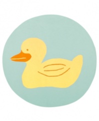 Fun and whimsical, these round rugs feature a plucky yellow duck swimming against a pale blue background. Hand hooked from poly-acrylic material, each friendly floor covering is durable enough to stand up to even the most rigorous play.