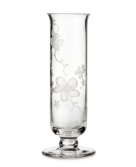 Fresh pick. Delicate florals flourish on this resplendent crystal bud vase from Marquis by Waterford, gracing your home with refined sophistication.