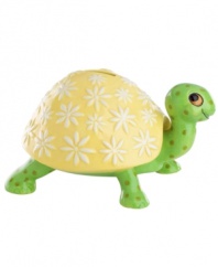 Shell out. Gorham's sweet Sun Burst turtle bank provides plenty of reasons for kids to save their allowance, from its flower-embossed shell to a spotted green body and friendly smile.