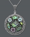 Ocean inspiration. Genevieve & Grace's circular pendant resembles a pretty pool full of round-cut blue topaz (1-1/4 ct. t.w.), amethyst (2/3 ct. t.w.) and abalone encircled with marcasite. Set in sterling silver. Approximate length: 18 inches. Approximate drop: 1-5/8 inches.
