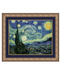 One of the most recognized images worldwide, The Starry Night combines van Gogh's trademark swirling, starlit sky, sweeping cypress trees and rolling hills. Painted from memory during his stay at the Saint-Remy asylum, this celestial scene may allude to the Biblical story of Joseph. Featuring an elaborate gold Rococo-style frame.