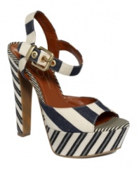 Americana charm meets sizzling summer style. The Papaya platform sandals by Jessica Simpson are ready for boardwalks and barbecues with their striped fabric design.