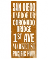 Destination: San Diego. Pull out all the stops when your decorate empty spaces with this vintage-style wooden transit sign.