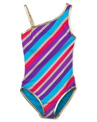 Little Marc Girls' Asymmetrical Mailot Swim Suit - Sizes 2-12
