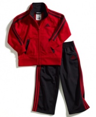 Suit up your biggest fan in this sporty tricot track jacket and pant set from adidas.