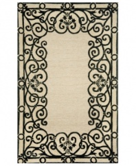 Romance is in the air! Delicate black scrollwork inspires the chic, romantic Wrought Iron rug from Liora Manne's indoor/outdoor Spello collection. UV stabilized to minimize fading, the fashion-forward, durable rug is sure to please. Hose off for easy cleaning.