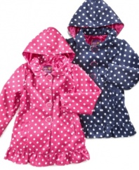 Spot check! Her savvy style will be apparent in this polka dot coat with a removable hood from Pink Platinum.