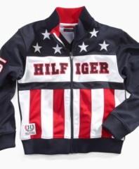 Stars and stripes. He can show his patriotic pride in this bold Nathaniel track jacket from Tommy Hilfiger.