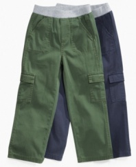 He can take himself on adventures with all the necessary tools thanks to the roomy storage on these cargo pants from Flapdoodles.