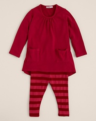 A match made in heaven. Stripes and solids set the tone for the Waldo tunic and legging set from Little Ella.