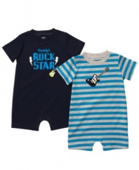 Are you ready to rock? He will be in one of these fun, convenient rompers from Carter's.
