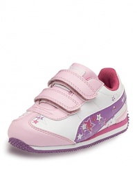 She'll feel super fast in PUMA's Speeder sneaker. The aerodynamic stylings are embellished with a cool star print on the side and embedded with multicolor lights that blink as he steps.