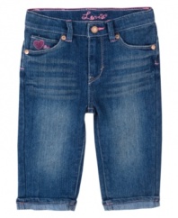 You gotta have heart. She'll be able to play hard and look sweet in these prettied up denim shorts from Levi's.