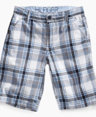Neutrals are in this fall, so these plaid shorts from Tommy Hilfiger will be perfect for keeping his style fresh.