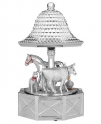 Moo! Baa! Quack! The Farmyard Friends musical figurine gets toddlers acquainted with the animal kingdom and, with a beautiful silver-plated base and pops of fun color, is something parents can appreciate too. From the Williamsburg by Reed & Barton collection.