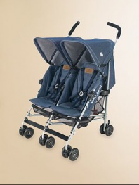 An all purpose, stylish and lightweight buggy for two with a high-performance aluminum frame and carry handle for easy storage and portability.Five second one-hand compact umbrella foldWeighs about 23 poundsMultiple seat position reclineRemovable