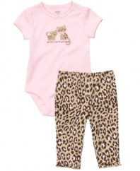 She can do no wrong in grandma's eyes and everyone will know it in this exotic bodysuit and pant set from Carter's.