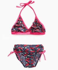 Have a sweet tooth? She'll cure it in this delightful cherry-print bikini from Pink Platinum.