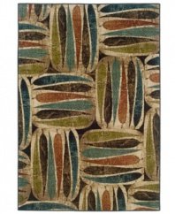 Autumn aura. Rows of leaves scatter the surface of this Sphinx area rug, piled high in gently faded blues, greens and oranges. Woven from plush polypropylene for superior stain resistance and durability, this is the rug you want for those high-traffic areas in your home.