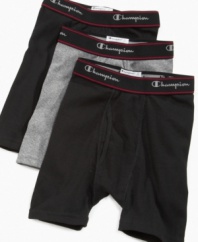 A snug and sporty fit keeps your on-the-go boy supported with these boxer briefs from Champion.
