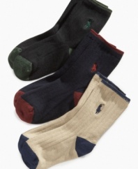 Keep their toes comfy and classy with this three-pack of slack socks from Ralph Lauren.