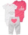 There will be a whole lot of love going around when she's wearing anything from this sweet 3-piece bodysuits and pant set from Carter's.