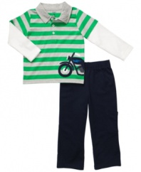 No reason to monkey around when it's time to get him ready. Just grab this cute shirt and pant set from Carter's for a fun, fast solution.