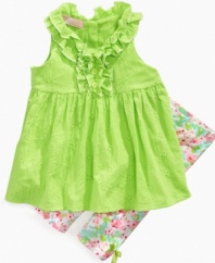 All eyes will be on her in this adorable eyelet tank and floral legging set from Kids Headquarters.