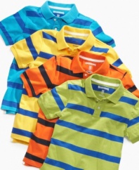 He can cross casual cool off his style checklist with this striped polo shirt from 82Zero by Greendog.