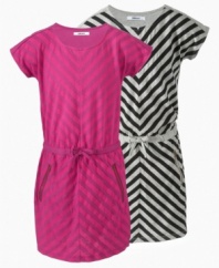 Stellar stripes. The allover stripes on this Ready Steady dress from DKNY make it the perfect party look.
