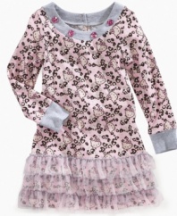 Little animal print hearts on this dress from Hello Kitty add the perfect accent to her lovely looks.
