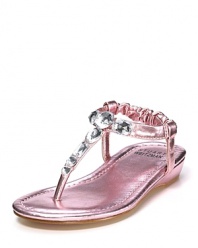 Add sparkle to a sunny day with these pretty metallic pink Stuart Weitzman sandals, adorned with various size rhinestones.