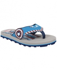 Superhero strides. Keep him light on his feet and feeling like he's on top of the world with these Captain America sandals from Stride Rite.