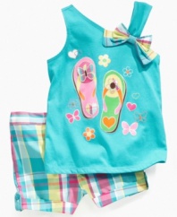 She'll love stepping out into the sand or the grass in this breezy tank and plaid shorts set from Kids Headquarters.