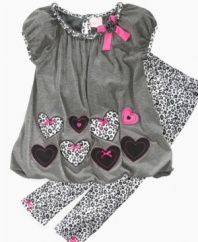Layers of love. Your little loved one will adore the leopard-print heart tunic and matching leggings set from Nannette.