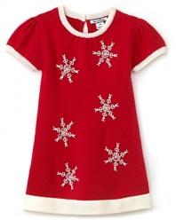 With sequins, bead details and hand stitched snowflakes, this splendid Hartstrings sweater dress is the perfect thing for your little holiday helper.