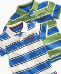 True blue. Preppy stripes accent this polo from Greendog, making it the perfect shirt to wear out on the weekend.