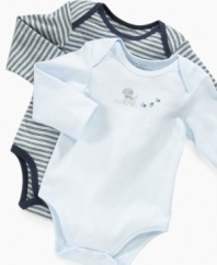 Give him classic comfort with either of these bodysuits in this 2-pack from First Impressions.