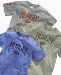 The lightning-style lettering and mock-pebbled look on this soft cotton t-shirt from Hurley makes it perfect for hanging out at the skate park this summer.