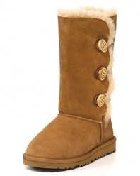 The latest craze from UGG® Australia is the Bailey Button boot featuring a trio of buttons on the side. With shearling lining to keep her feet in ultimate comfort.
