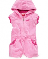 Keep it moving. She'll be all set for a day full of on-the-go fun in this darling hooded romper from Puma.