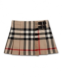 Pleats please! Adorable and chic, Burberry's Silvia Kilt features two buckles and a frayed selvage.