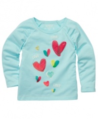 Style her sweetly. Heart graphic appliques on the front of these long-sleeve tees from Osh Kosh give her an extra-adorable look.